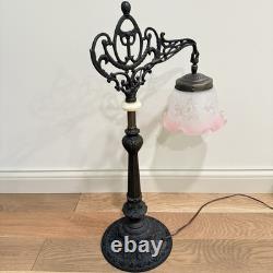 Vintage Victorian Style Bridge Table Lamp Art Nouveau Pink Shade Floral