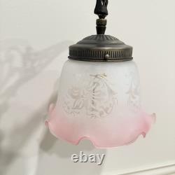 Vintage Victorian Style Bridge Table Lamp Art Nouveau Pink Shade Floral