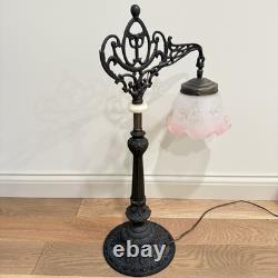 Vintage Victorian Style Bridge Table Lamp Art Nouveau Pink Shade Floral