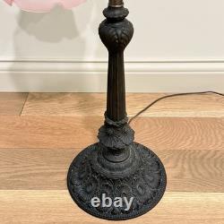 Vintage Victorian Style Bridge Table Lamp Art Nouveau Pink Shade Floral