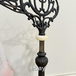 Vintage Victorian Style Bridge Table Lamp Art Nouveau Pink Shade Floral