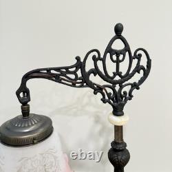 Vintage Victorian Style Bridge Table Lamp Art Nouveau Pink Shade Floral