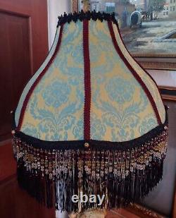 Vintage Victorian Style Green Satin & Beaded Fringed Table Lamp Shade