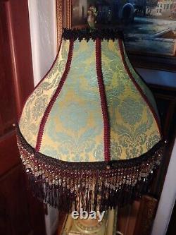 Vintage Victorian Style Green Satin & Beaded Fringed Table Lamp Shade