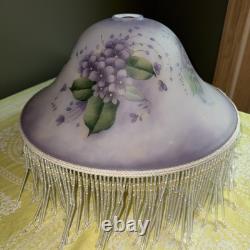 Vintage Victorian Style Hand Painted Floral Glass Beaded Lamp Shade -RARE 16