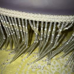 Vintage Victorian Style Hand Painted Floral Glass Beaded Lamp Shade -RARE 16