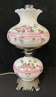 Vintage Victorian Style Hand Painted Hurricane Oil Lamp GWTW Hedco Pink Floral