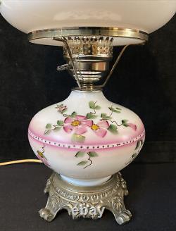 Vintage Victorian Style Hand Painted Hurricane Oil Lamp GWTW Hedco Pink Floral