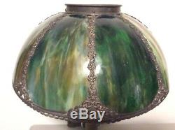 Vintage Victorian Tiffany Style Green Caramel Slag Stained Glass Lamp Shade 14