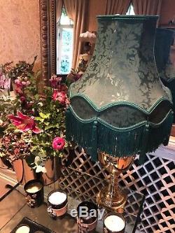 Vintage Victorian Traditional Downton Abbey 100%Green Silk Mix Damask Lampshade