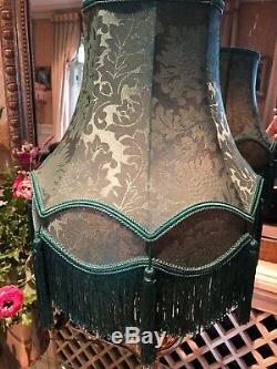 Vintage Victorian Traditional Downton Abbey 100%Green Silk Mix Damask Lampshade