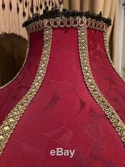 Vintage Victorian Traditional Downton Abbey Brocade RedSilk BeadTassel Lampshade