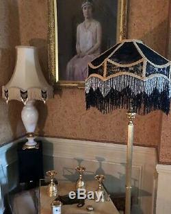 Vintage Victorian Traditional Downton Abbey Deco Black Lace Bead Lace Lampshade