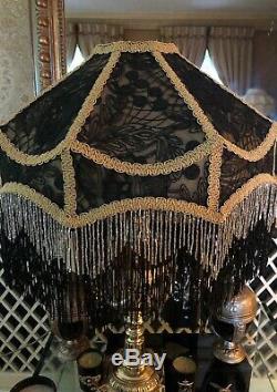 Vintage Victorian Traditional Downton Abbey Deco Black Lace Bead Lace Lampshade