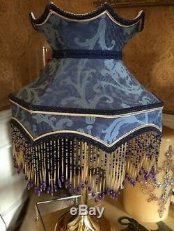 Vintage Victorian Traditional Downton Abbey Deco Blue Beaded Scolloped Lampshade