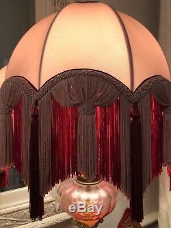 Vintage Victorian Traditional Downton Abbey Deco Pink Maroon Silk Mix lampshade