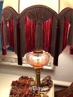 Vintage Victorian Traditional Downton Abbey Deco Pink Maroon Silk Mix lampshade