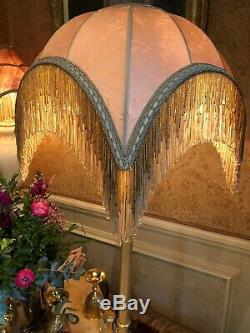 Vintage Victorian Traditional Downton Abbey100%gold beige Silk bead Lampshade