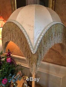 Vintage Victorian Traditional Downton Abbey100%gold beige Silk bead Lampshade