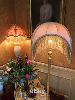 Vintage Victorian Traditional Downton Abbey100%gold beige Silk bead Lampshade
