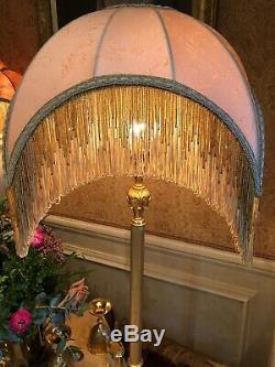 Vintage Victorian Traditional Downton Abbey100%gold beige Silk bead Lampshade