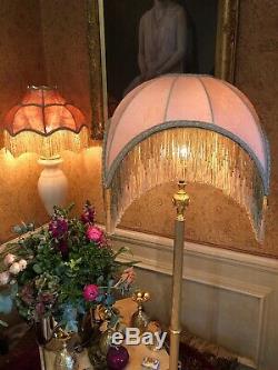 Vintage Victorian Traditional Downton Abbey100%gold beige Silk bead Lampshade