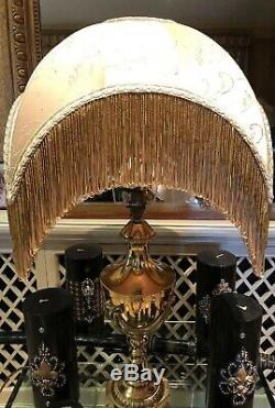 Vintage Victorian Traditional Downton Abbey100%gold beige Silk bead Lampshade