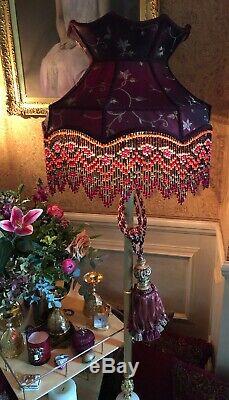 Vintage Victorian Traditional Downtown Abbey Red Silk Crown Beaded Lampshade