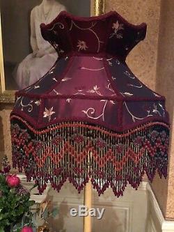 Vintage Victorian Traditional Downtown Abbey Red Silk Crown Beaded Lampshade