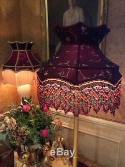 Vintage Victorian Traditional Downtown Abbey Red Silk Crown Beaded Lampshade