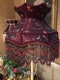 Vintage Victorian Traditional Downtown Abbey Red Silk Crown Beaded Lampshade