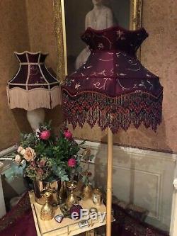 Vintage Victorian Traditional Downtown Abbey Red Silk Crown Beaded Lampshade