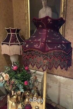 Vintage Victorian Traditional Downtown Abbey Red Silk Crown Beaded Lampshade