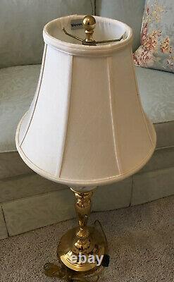 Vintage WATERFORD LAMP With Polished Brass Base, Stem, Round Crystal Ivory Shade