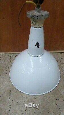 Vintage White Enamel Industrial Factory Light Shade Lamp Adjustable Mount
