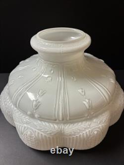 Vintage White Glass Lamp Shade with Embossed Floral Design, 10 in Dia