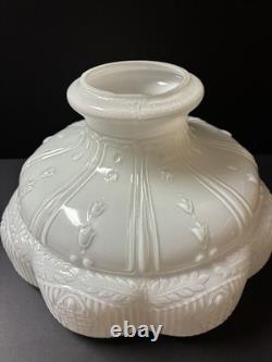 Vintage White Glass Lamp Shade with Embossed Floral Design, 10 in Dia