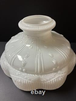 Vintage White Glass Lamp Shade with Embossed Floral Design, 10 in Dia