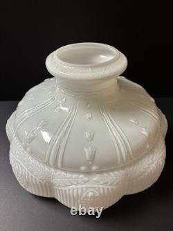 Vintage White Glass Lamp Shade with Embossed Floral Design, 10 in Dia