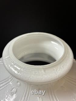 Vintage White Glass Lamp Shade with Embossed Floral Design, 10 in Dia