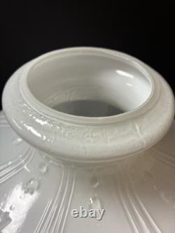 Vintage White Glass Lamp Shade with Embossed Floral Design, 10 in Dia