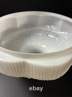Vintage White Glass Lamp Shade with Embossed Floral Design, 10 in Dia