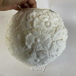 Vintage White Milk Glass Floral Embossed Round Ball Globe Parlor Lamp Shade 7