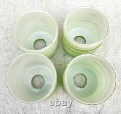 Vintage White & Neon Green Color Glass Lamp Shade 4 Pcs. Decorative Collectibles
