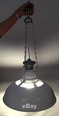 Vintage White SAAFLUX Light Fitting Enamel Metal BENJAMIN Lamp Shade Loft Ready