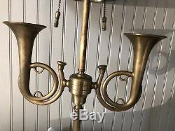 Vintage Wildwood Brass French Horn Lamp Black Shade 2 Light Bouilotte Desk Table