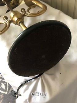 Vintage Wildwood Brass French Horn Lamp Black Shade 2 Light Bouilotte Desk Table