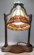 Vintage Wishbone/harp Shape Accent Lamp With Stained Glass Shade