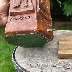 Vintage Wooden Lamp Hand Carved Brown 1195 Colonial Man Electric No Lamp Shade
