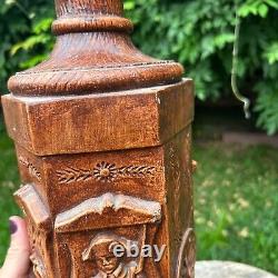 Vintage Wooden Lamp Hand Carved Brown 1195 Colonial Man Electric No Lamp Shade